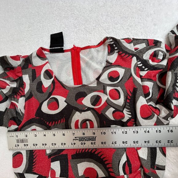 Marc Ellis Womens Abstract Geometric Print Ruched Bodycon Dress Red Red Gray - Picture 7 of 9